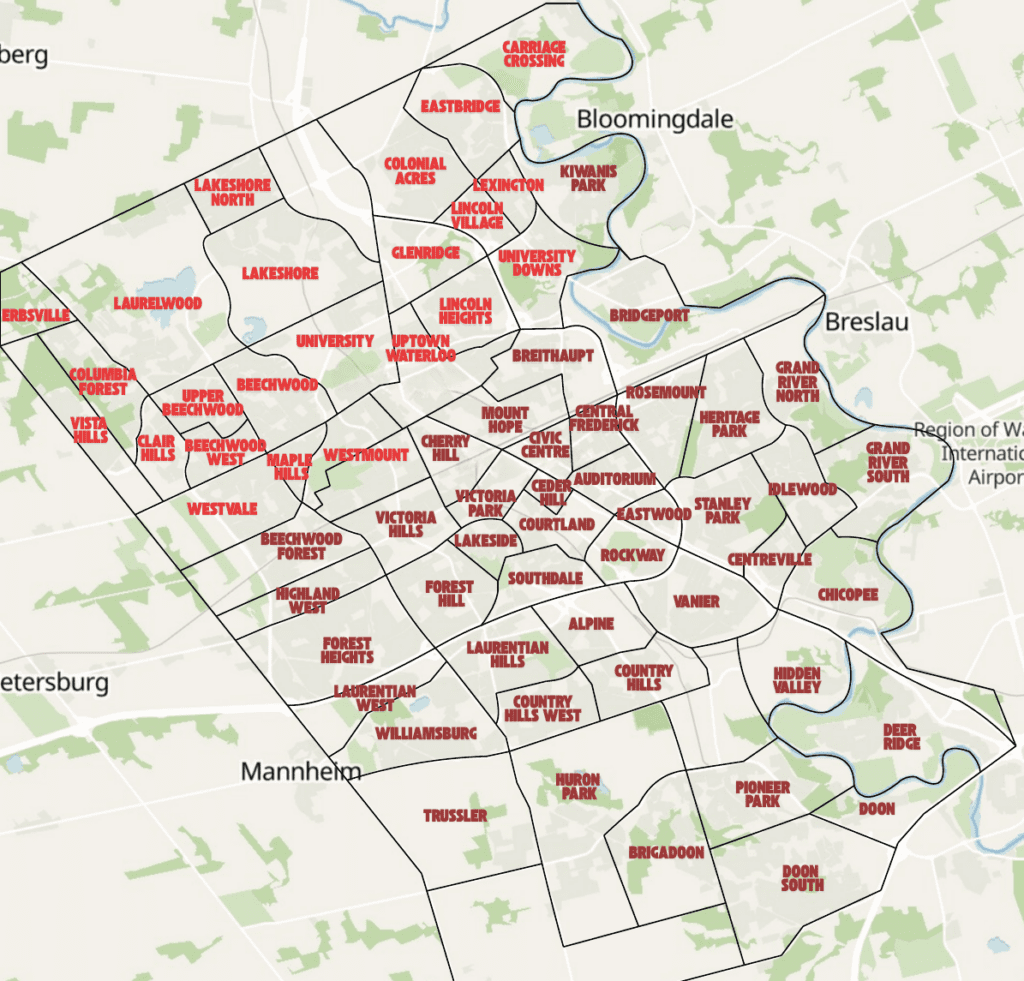 Kitchener-Waterloo neighbourhood map